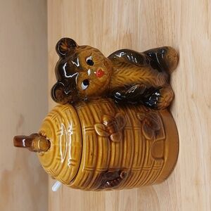Vintage Japanese Teddy bear lidded honey🍯 jar w spoon